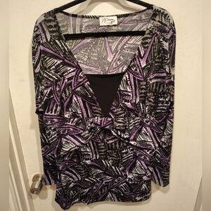D.J. Summers Purple Geometric Print Stretch Knit Babydoll Tunic Top Sz 1X Y2K